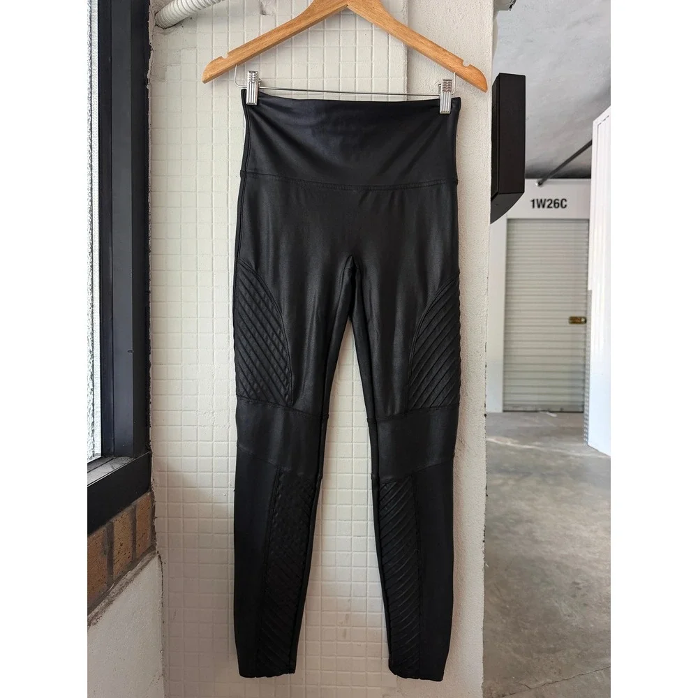 SPANX Faux Leather Moto Leggings Black High Rise Skinny Pants Women Large 20135R